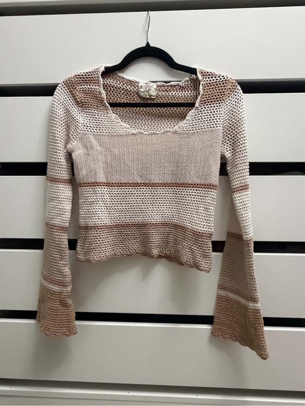 Hippie Rose Striped Crochet Sweater - Beige & Cream